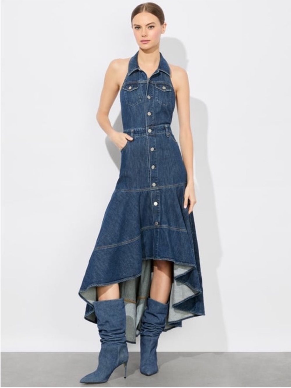 alice + olivia JUANA HIGH LOW DENIM DRESS